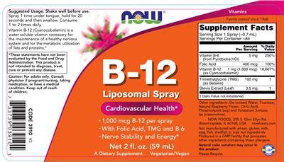 Photo of the NOW B-12 Liposomal Spray label