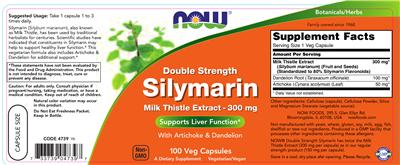 Photo of the NOW Double Strength Silymarin Milk Thistle Extract 300 mg label