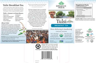 Photo of the Organic India Tulsi Holy Basil Breakfast Tea label