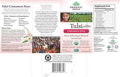 Photo of the Organic India Tulsi Holy Basil Cinnamon Rose label