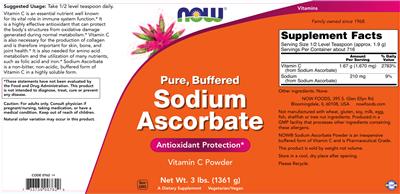 Photo of the NOW Pure Buffered Sodium Ascorbate label