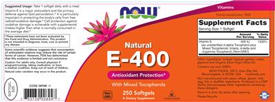 Photo of the NOW Natural E-400 label