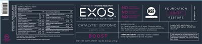 Photo of the EXOS Performance Nutrition Catalyte Isotonic Lemon Lime label