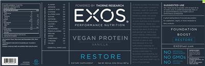 Photo of the EXOS Performance Nutrition Vegan Protein Vanilla label