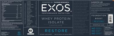 Photo of the EXOS Performance Nutrition Whey Protein Isolate Chocolate label