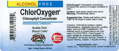 Photo of the Herbs, Etc. ChlorOxygen Chlorophyll Concentrate Alcohol Free label