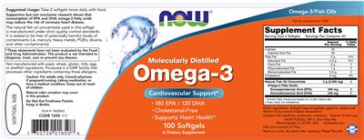 Photo of the NOW Molecularly Distilled Omega-3 label