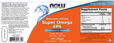Photo of the NOW Molecularly Distilled Super Omega EPA label