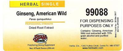 Photo of the Herbs Etc. Ginseng, American Wild label