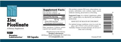 Photo of the Douglas Laboratories Zinc Picolinate label