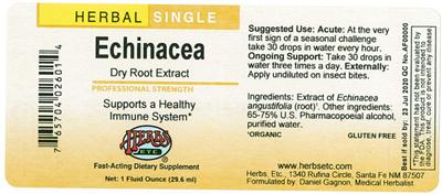 Photo of the Herbs Etc. Echinacea label