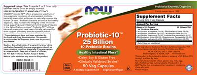 Photo of the NOW Probiotic-10 25 Billion label