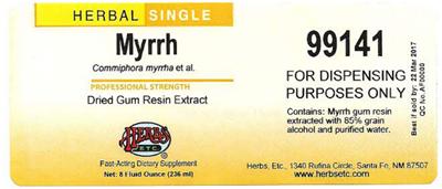 Photo of the Herbs Etc. Myrrh label