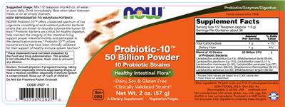Photo of the NOW Probiotic-10 50 Billion Powder label