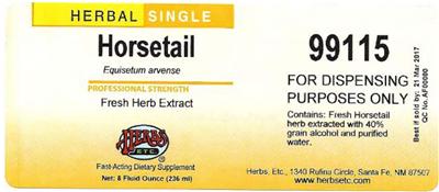 Photo of the Herbs Etc. Horsetail label