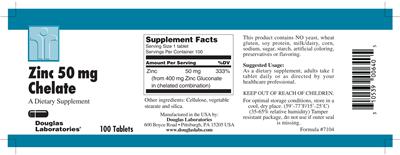 Photo of the Douglas Laboratories Zinc 50 mg Chelate label