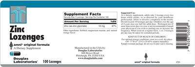 Product label for Zinc Lozenges