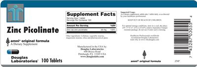 Photo of the Douglas Laboratories Zinc Picolinate label