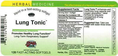 Photo of the Herbs, Etc. Lung Tonic label