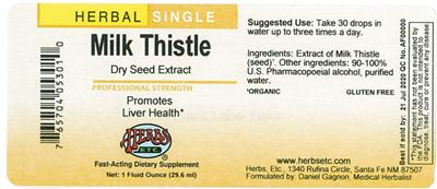 Photo of the Herbs Etc. Milk Thistle Dry Seed Extract label