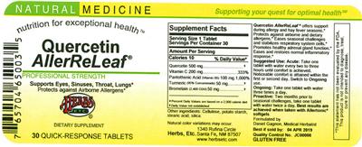 Photo of the Herbs Etc. Quercetin AllerReleaf label
