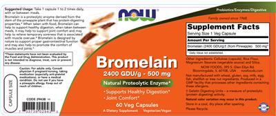 Photo of the NOW Bromelain 2400 GDU/g - 500 mg label
