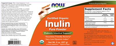 Photo of the NOW Certified Organic Inulin label