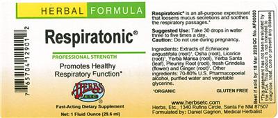 Photo of the Herbs, Etc. Respiratonic label