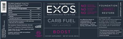 Photo of the EXOS Performance Nutrition Carb Fuel Unflavored label