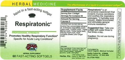 Photo of the Herbs, Etc. Respiratonic label