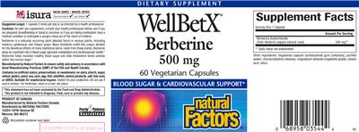 Photo of the Natural Factors WellBetX Berberine 500 mg label