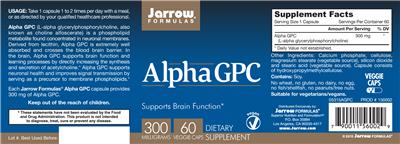 Photo of the Jarrow Formulas Alpha GPC 300 mg label