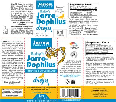 Photo of the Jarrow Formulas Baby's Jarrow-Dophilus Drops label