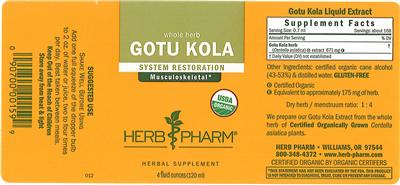 Photo of the Herb Pharm Gotu Kola label
