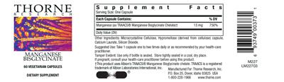 Photo of the Thorne Research Manganese Bisglycinate label