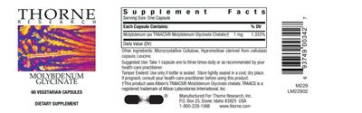 Photo of the Thorne Research Molybdenum Glycinate label