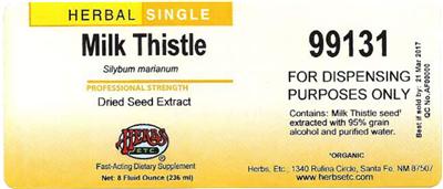 Photo of the Herbs Etc. Milk Thistle label