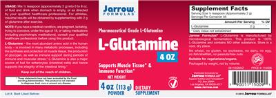 Photo of the Jarrow Formulas L-Glutamine Powder label