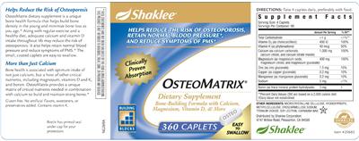 Photo of the Shaklee OsteoMatrix label