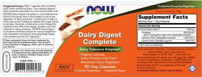 Photo of the NOW Dairy Digest Complete label