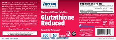 Photo of the Jarrow Formulas Glutathione Reduced label