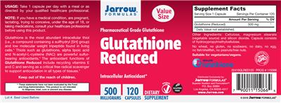 Photo of the Jarrow Formulas Glutathione Reduced 500 mg label