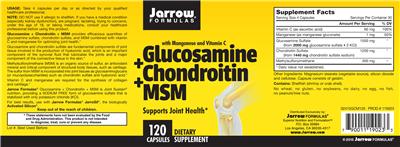 Photo of the Jarrow Formulas Glucosamine + Chondroitin + MSM label