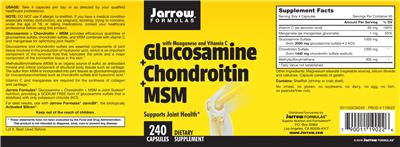 Photo of the Jarrow Formulas Glucosamine + Chondroitin + MSM label