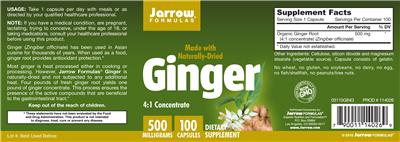 Photo of the Jarrow Formulas Ginger label