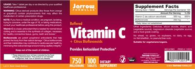 Photo of the Jarrow Formulas Buffered Vitamin C + Citrus Bioflavonoids 750 mg label