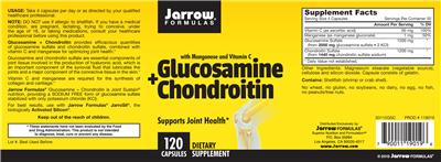 Photo of the Jarrow Formulas Glucosamine + Chondroitin label