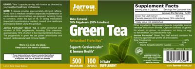 Photo of the Jarrow Formulas Green Tea 500 mg label