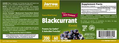 Photo of the Jarrow Formulas Blackcurrant Freeze-Dried Extract 200 mg label