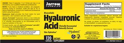 Photo of the Jarrow Formulas Hyaluronic Acid label